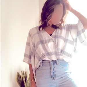 Blue and white checkered flowy top!